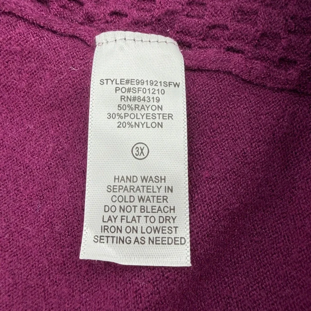 Evolution by Cyrus Womens 3X Purple Cardigan Open Front Waffle Knit‎ Casual NEW